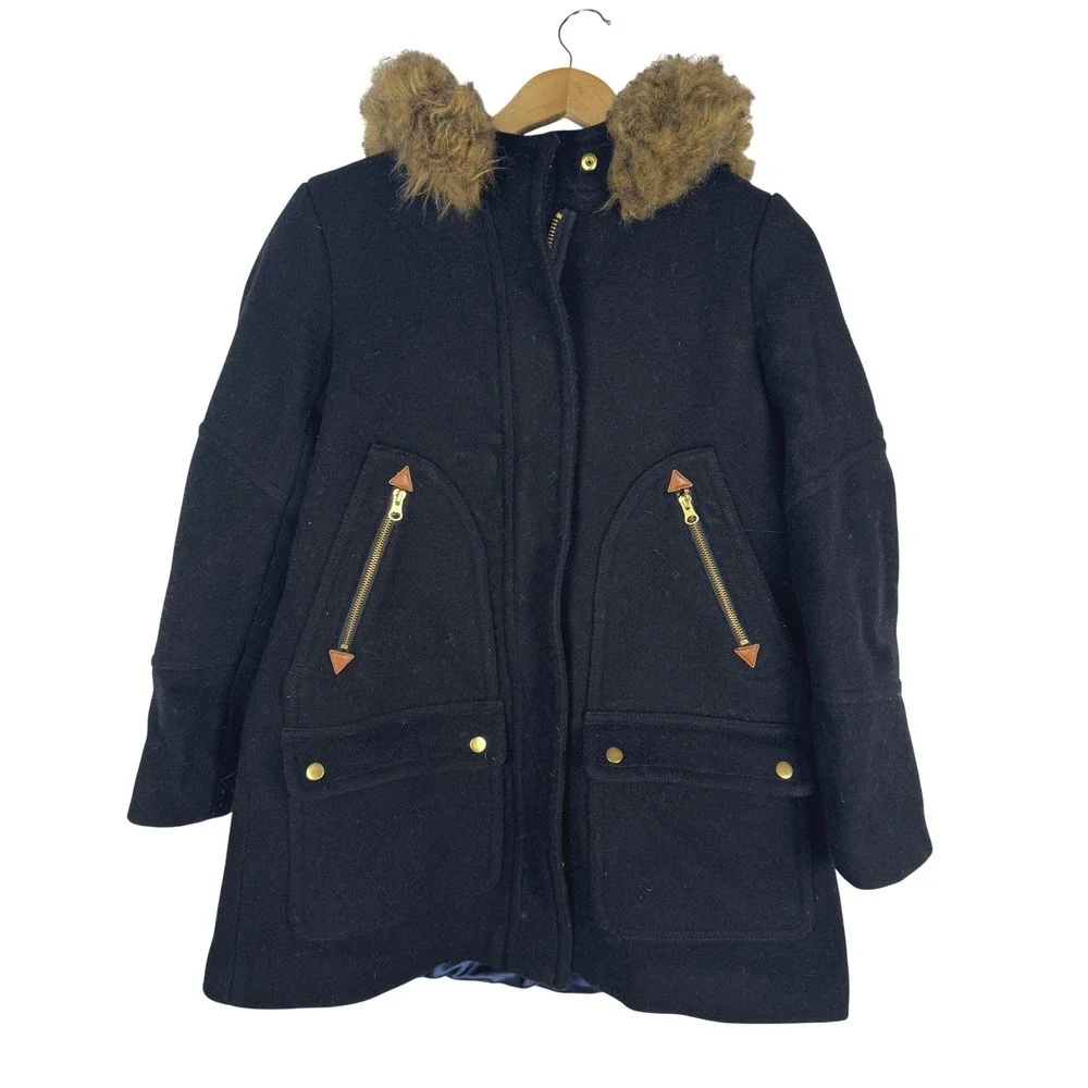 J.Crew Chateau Parka Italian Stadium-Cloth Wool Black Hooded Coat J5488 Women 10 - Picture 2 of 16